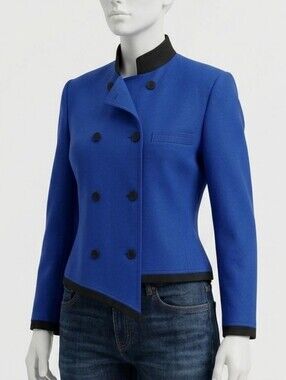 Louis Feraud Vintage Military Style Cobalt Blue Blazer Jacket Sz 10